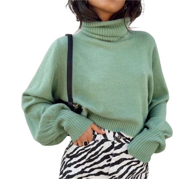 Princess Polly Sweaters - Princess Polly Zahara Cropped Turtleneck Sweater Green